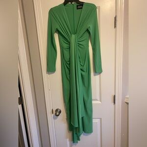 Solce London long sleeve, green, bright green crêpe, dress, size 2